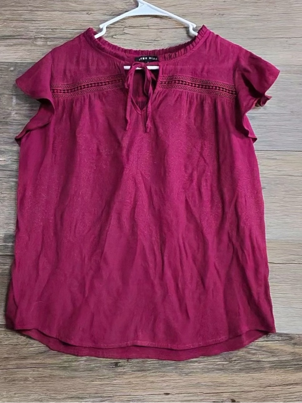 Como Black Berry Tie-Neck Flutter Sleeve Top